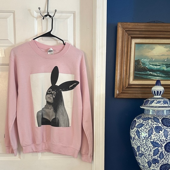 Ariana Grande Tops - Women’s Gildan Pink Ariana Grande Dangerous Woman Tour Crewneck Sweatshirt